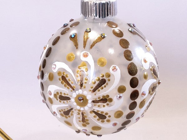 Gold and White Mandala Design Glass Christmas Ornament