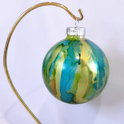 Turquoise, Gold and Green Glass Christmas Ornament