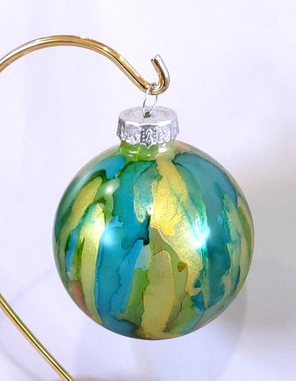 Turquoise, Gold and Green Glass Christmas Ornament