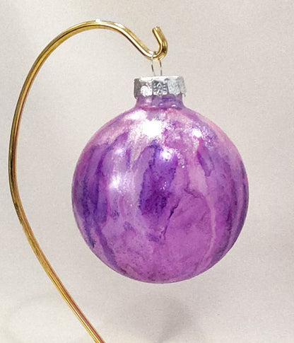 Marbled Purple and Pinks Glass Christmas Ornament