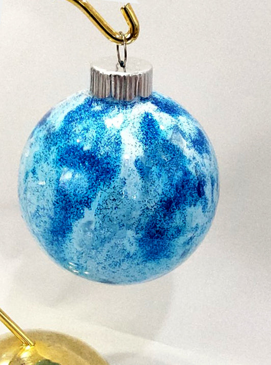 Blues and Whites with Glitters Glass Christmas Ornament