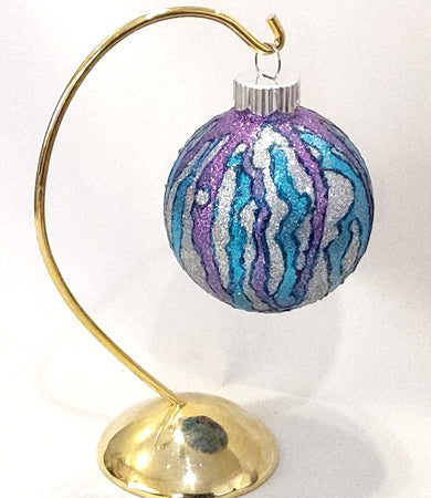 Purple, Blue and Silver Drip Pattern Glass Christmas Ornament