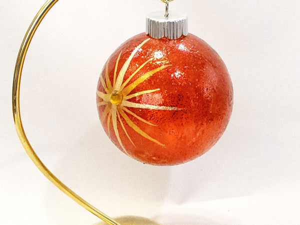 Gold Star on Rusty Orange Glittered Glass Christmas Ornament