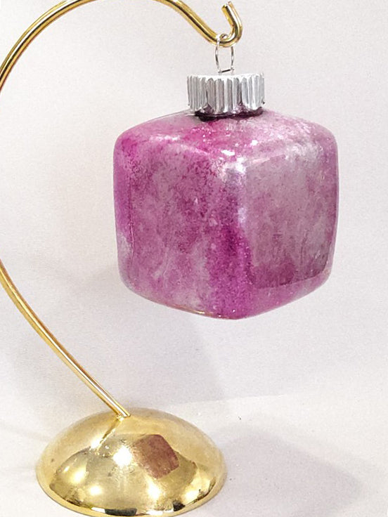 Silver, Pearl & Fuchsia Marbled Glass Christmas Ornament