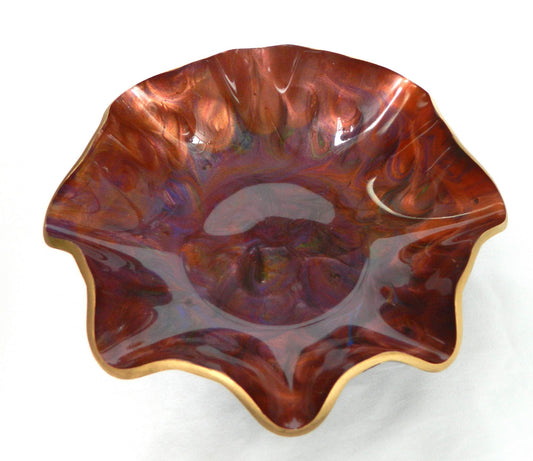 Burgundy Purple Copper Fluted Resin Bowl, Modern Home Decor, Handmade Bowl, Table Centerpiece, Serving Dish, Unique gift