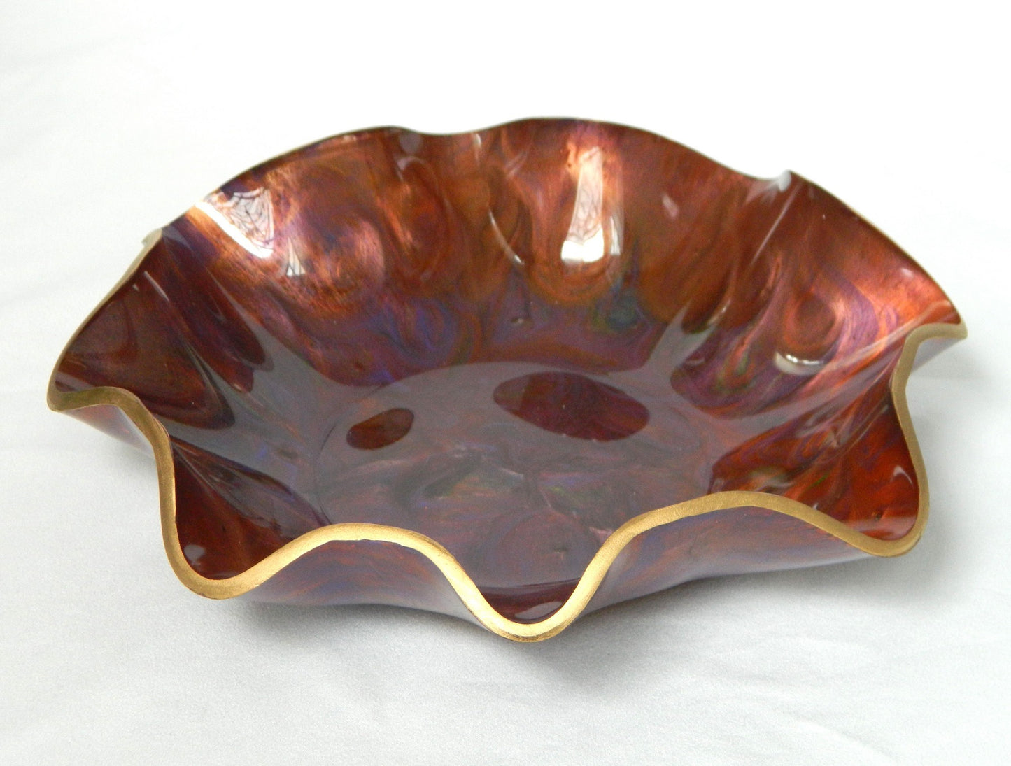 Burgundy Purple Copper Fluted Resin Bowl, Modern Home Decor, Handmade Bowl, Table Centerpiece, Serving Dish, Unique gift