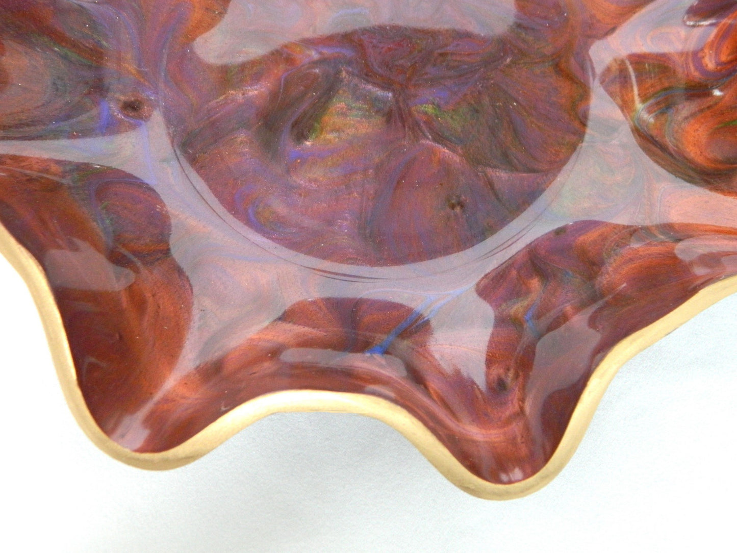 Burgundy Purple Copper Fluted Resin Bowl, Modern Home Decor, Handmade Bowl, Table Centerpiece, Serving Dish, Unique gift