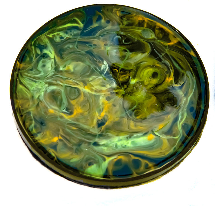 Greens, Orange and Black Abstract Swirl Effect Coaster Set