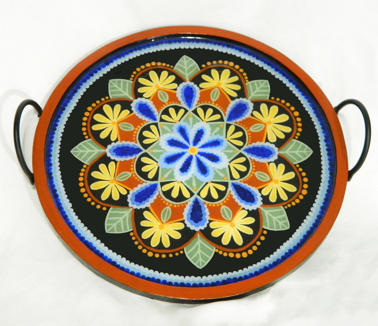 Earthy Mandala Serving Tray Metal & Wood, Kitchen Organizer