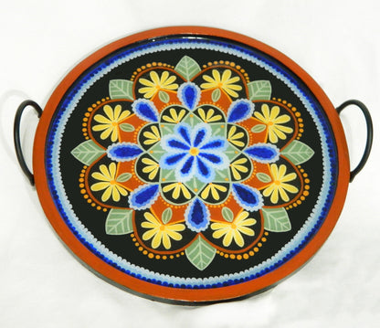 Earthy Mandala Serving Tray Metal & Wood, Kitchen Organizer