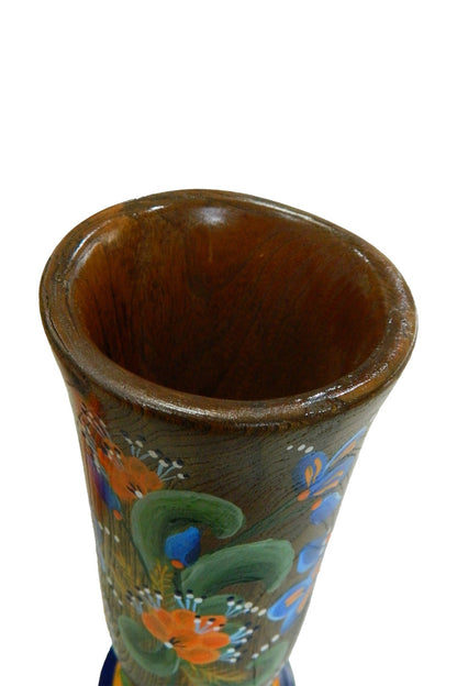 Small Rosemaled Hand Turned Wood Ornamental Vase