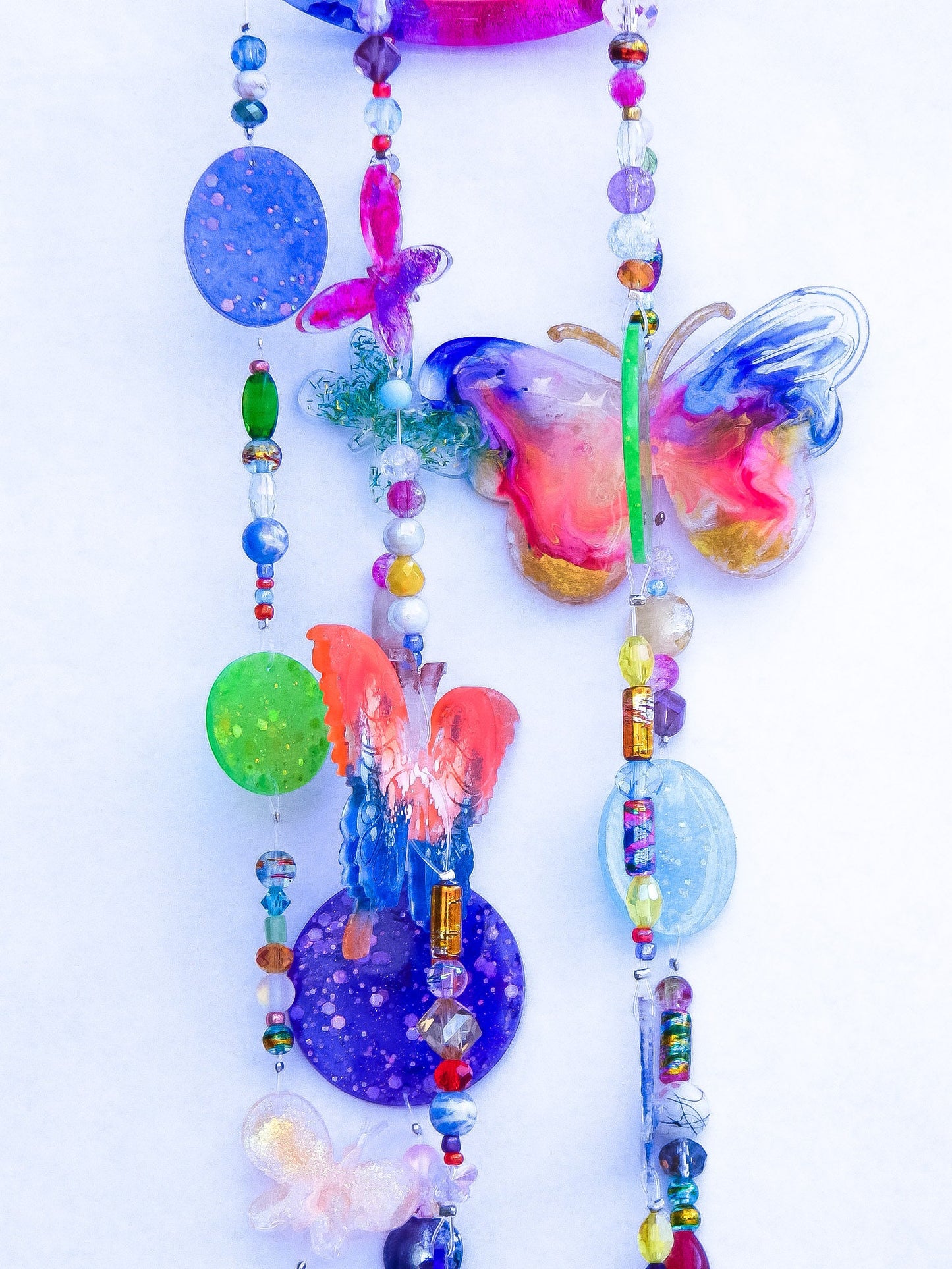 Resin butterfly suncatcher, Colorful beads mobile, Window hanging decor, Garden decoration, Nature inspired, Beaded, butterfly suncatcher