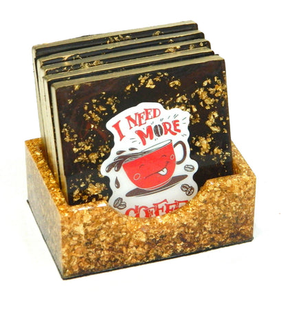 Square Coffee Colored with Gold Leaf Flakes Coaster Set