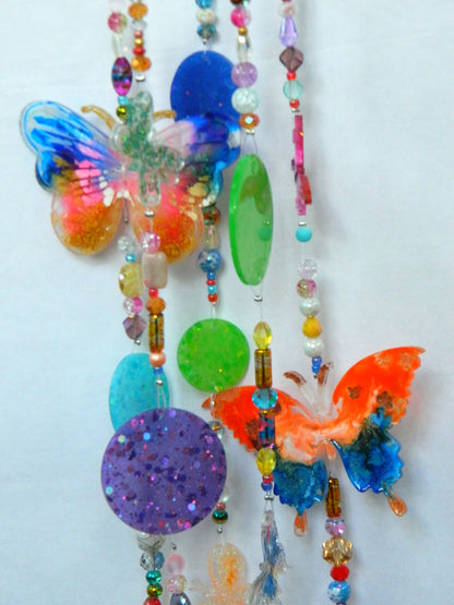 Resin butterfly suncatcher, Colorful beads mobile, Window hanging decor, Garden decoration, Nature inspired, Beaded, butterfly suncatcher