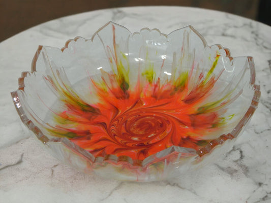 Orange Sunburst Resin Bloom Bowl, Large Dramatic Bowl, Home Decor Centerpiece, Unique Serving Bowl, Housewarming Gift, Gift for her