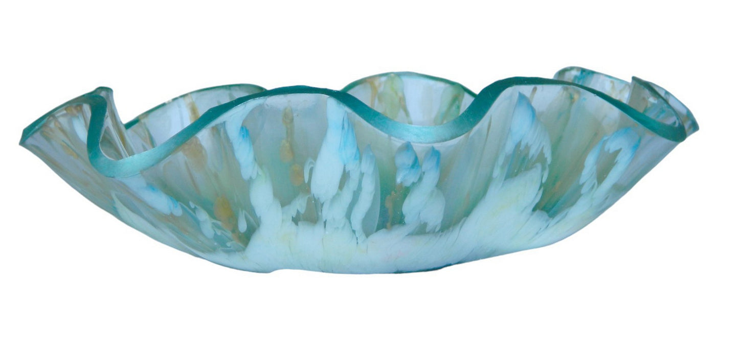 Aqua, Green, Yellow Gold & White Bloom Resin Serving Bowl