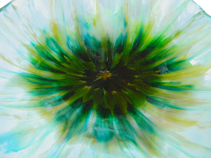 Aqua, Green, Yellow Gold & White Bloom Resin Serving Bowl