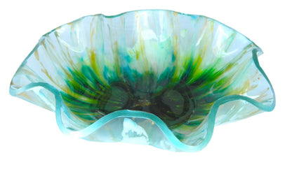 Aqua, Green, Yellow Gold & White Bloom Resin Serving Bowl