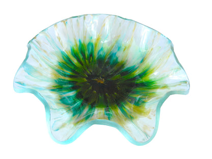 Aqua, Green, Yellow Gold & White Bloom Resin Serving Bowl