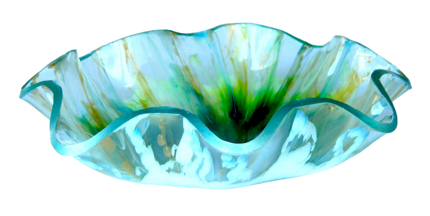 Aqua, Green, Yellow Gold & White Bloom Resin Serving Bowl