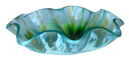 Aqua, Green, Yellow Gold & White Bloom Resin Serving Bowl