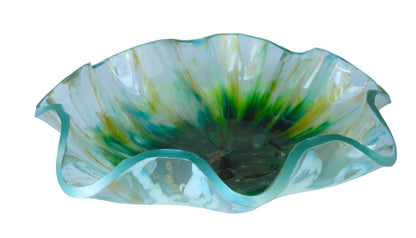 Aqua, Green, Yellow Gold & White Bloom Resin Serving Bowl