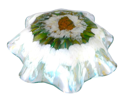 Aqua, Green, Yellow Gold & White Bloom Resin Serving Bowl