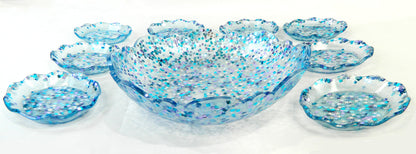 Blue and Silver Confetti Resin Bowl & Plate Set, Serving Set