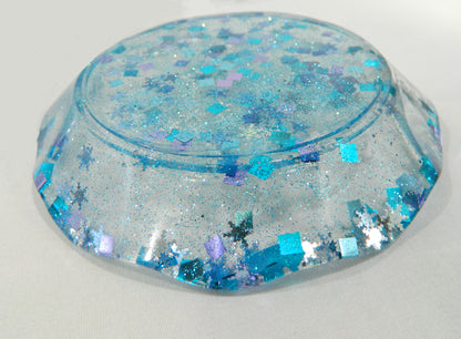 Blue and Silver Confetti Resin Bowl & Plate Set, Serving Set