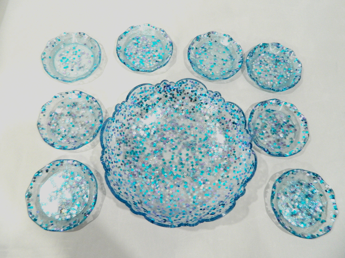 Blue and Silver Confetti Resin Bowl & Plate Set, Serving Set