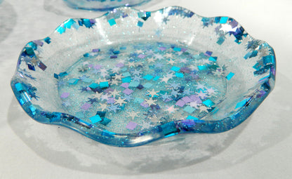 Blue and Silver Confetti Resin Bowl & Plate Set, Serving Set